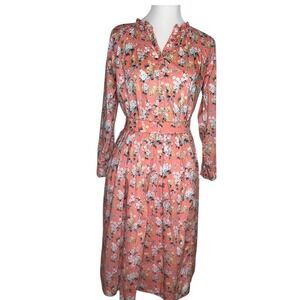 J Crew Coral Pink Floral Shirt and Pleated Midi Skirt Liberty Josephine Size 2/4